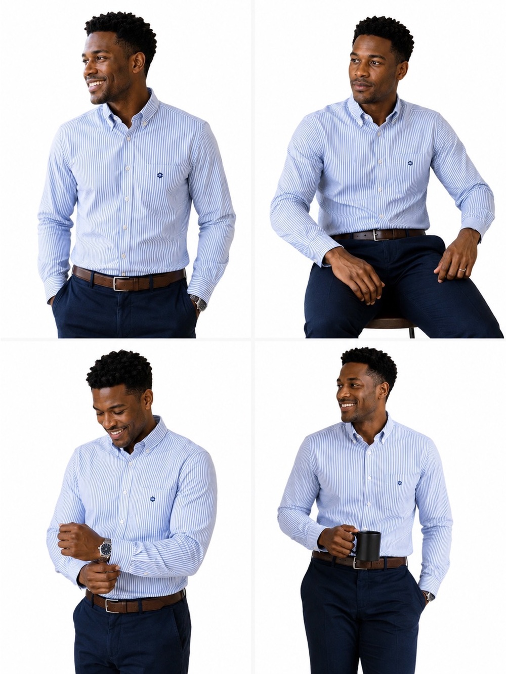 Chase Branded Lands End Men's Blue Pinstripe Button-Down Shirt